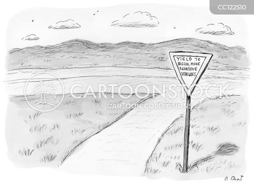 road cartoon with roads and the caption Yield to Bigger, More Aggressive Vehicles by Roz Chast