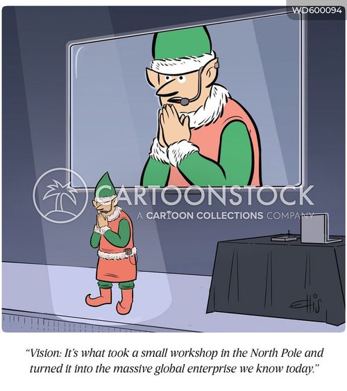 strategic planning cartoon with christmas and the caption "Vision: It's what took a small workshop in the North Pole and turned it into the massive global enterprise we know today." by Ellis Rosen