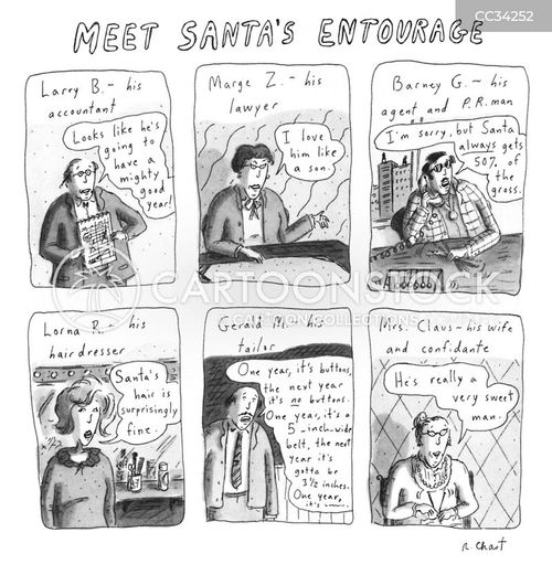 santa cartoon with santa claus and the caption Meet Santa's entourage by Roz Chast