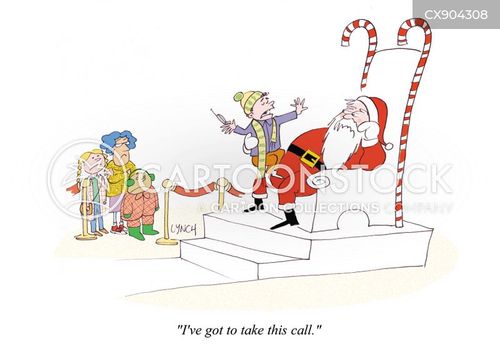 santa cartoon with santa claus and the caption "I've got to take this call." by Mike Lynch