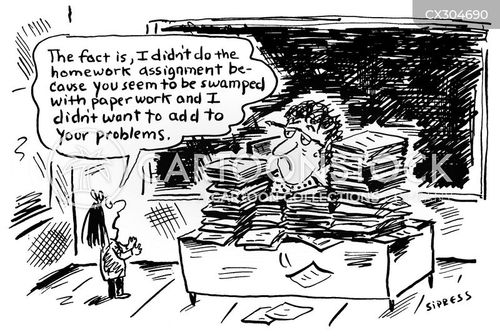 homework cartoon with education and the caption "The fact is, I didn't do the homework assignment because you seem to be swamped with paperwork and I didn't want to add to your problems." by David Sipress