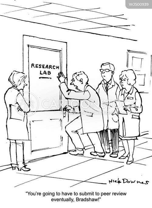 phd student cartoon with scientist and the caption "You're going to have to submit to peer review eventually, Bradshaw!" by Nick Downes