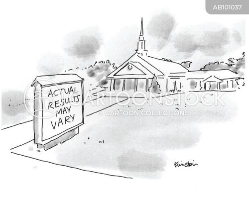 speech cartoon with sermon and the caption Actual Results May Vary by Ken Krimstein