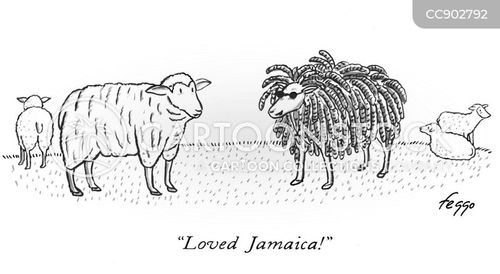 boat trip cartoon with sheep and the caption "Loved Jamaica!" by Felipe Galindo Feggo