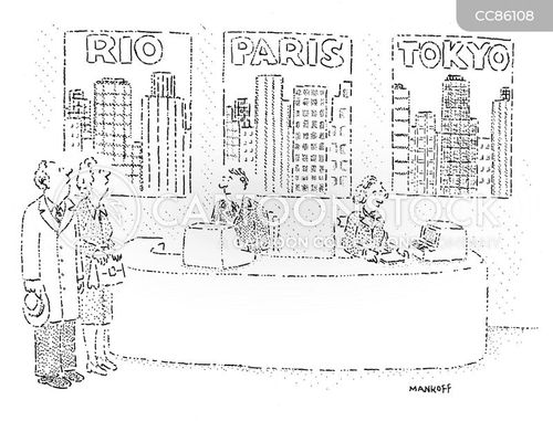 similarity cartoon with similarities and the caption A couple looks at posters of Rio, Paris and Tokyo, all of which feature skyscrapers. by Bob Mankoff