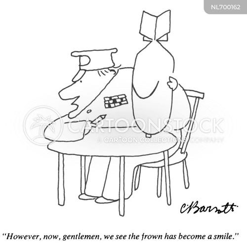 political science cartoon with smile and the caption "However, now, gentlemen, we see the frown has become a smile." by Charles Barsotti