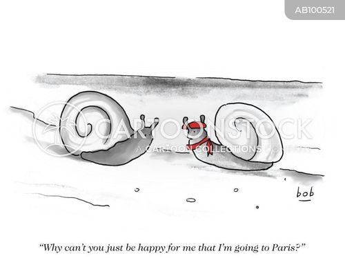 international travel cartoon with snail and the caption "Why can't you just be happy for me that I'm going to Paris?" by Bob Eckstein