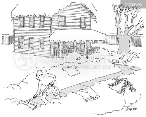 pathway cartoon with weather and the caption Man sweating profusely while shoveling snow in his boxer shorts by Jack Ziegler