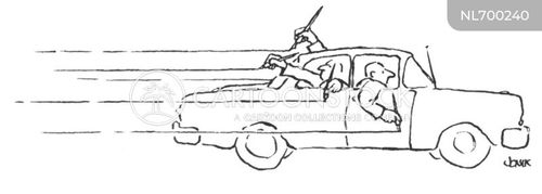 road trip cartoon with surreal and the caption Artists draw speed lines next to their car. by John Jonik