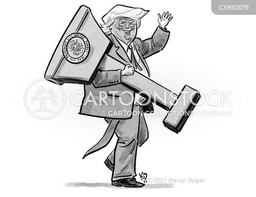 speech cartoon with trump and the caption Trump takes the podium by Kieron Dwyer