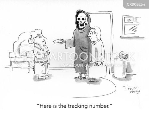tracking number cartoon with tracking numbers and the caption "Here is the tracking number." by Trevor Hoey