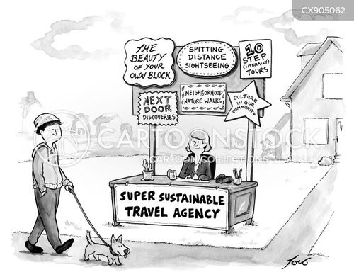 travel cartoon with travel agency and the caption Super sustainable travel agency by Tom Toro