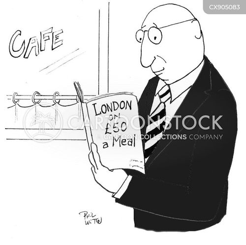 travel guide cartoon with london and the caption London on £50 a meal by Phil Witte