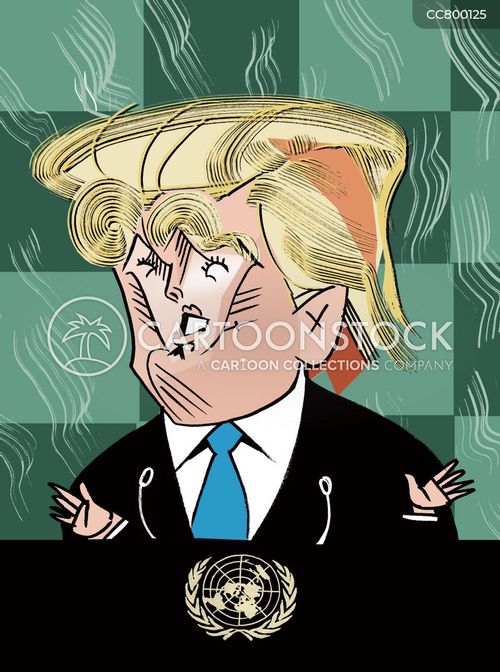 speech cartoon with donald and the caption Trump Kills it at the UN by Tom Bachtell