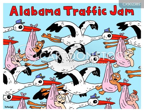 road trip cartoon with alabama and the caption Alabama Traffic Jam by Ron Hauge