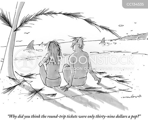 vacation cartoon with vacations and the caption "Why did you think the round-trip tickets were only thirty-nine dollars a pop?" by Michael Crawford
