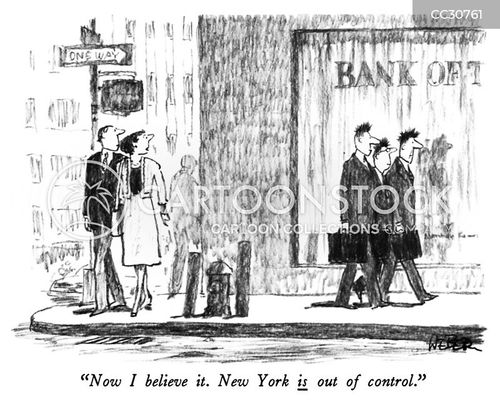walk cartoon with walks and the caption "Now I believe it. New York IS out of control." by Robert Weber