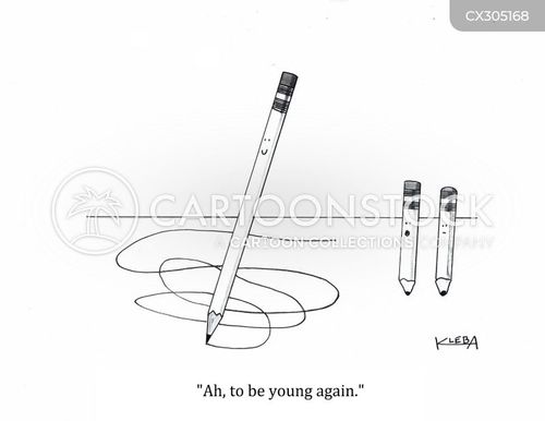 senior citizen cartoon with youngster and the caption "Ah, to be young again." by Paul Kleba